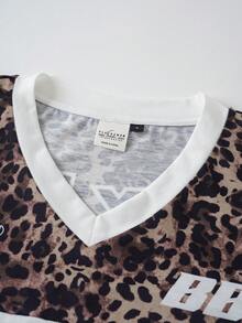 Betty Boop x SHEIN Men's Summer Casual Leopard Print Patchwork T-Shirt - White - View 4