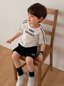 DAZY Baby Boy Round Neck Striped Short Sleeve T-Shirt And Shorts 2 Pieces Set Summer Toddler - White - View 4