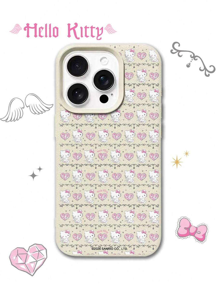 HELLO KITTY AND FRIENDS | SHEIN Hello Kitty 全角色與反派彩色貼紙拼貼印花皮革手機殼 防震防摔 全包覆保護殼 適用 iPhone 17 Pro Max 16 15 14 13 12 Pro Max Plus Y2K 復古美學 可愛少女風 Ins 高顏值手機殼 - 彩色 - 查看 1
