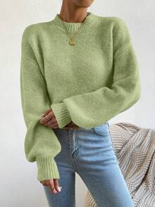 SHEIN 秋冬休閒百搭純色毛衣 - 綠色 - 查看 8