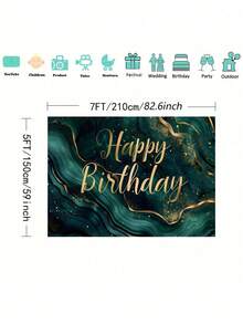 1件裝 祖母綠與金色亮粉生日背景布，通用男女攝影背景，適合30歲至70歲慶祝活動，派對裝飾必備生日派對裝飾 - 深綠色 - 查看 7