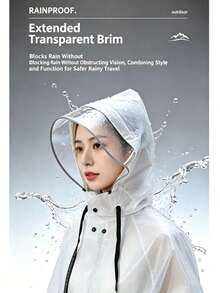 SHEIN 时尚雨衣加厚防水雨衣女士雨衣户外防水雨衣旅游徒步旅行雨披雨衣连帽雨衣 - 白色 - 查看 3