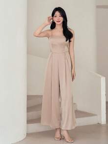 DAZY Jumpsuit Panjang Wanita Model French Design Musim Panas dengan Bagian Belakang Berongga, Pinggang Tinggi, Ramping, Bahu Terbuka, dan Tali Bahu Tipis, Cocok untuk Pernikahan, Kencan, Pesta, Makan Malam, Warna Beige - Berwarna merah muda - View 6
