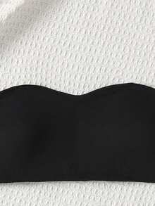 SHEIN 青少年女孩黑色羅紋時尚極簡舒適抹胸上衣 - 黑色 - 查看 9