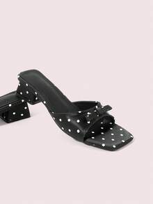 CUCCOO DOLLMOD Women's Shoes, Polka Dot Thick Heel, Black, Square Toe Bow Sandals, Casual And Comfortable Slippers In Summer - Black - View 2