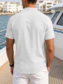 VENTUSAIL Men's Solid Colour Casual Short-Sleeve Shirt, Summer Vacation, Vintage Style For Men - White - View 2