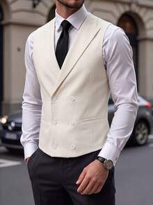 Manfinity Bizformal Áo gile nam công sở casual hai hàng cúc, phong cách lịch lãm Old Money - Màu be - Xem 3