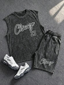 Gym Rark Men's Letter Print Tank Top & Shorts Sports Set - Multicolor - View 1