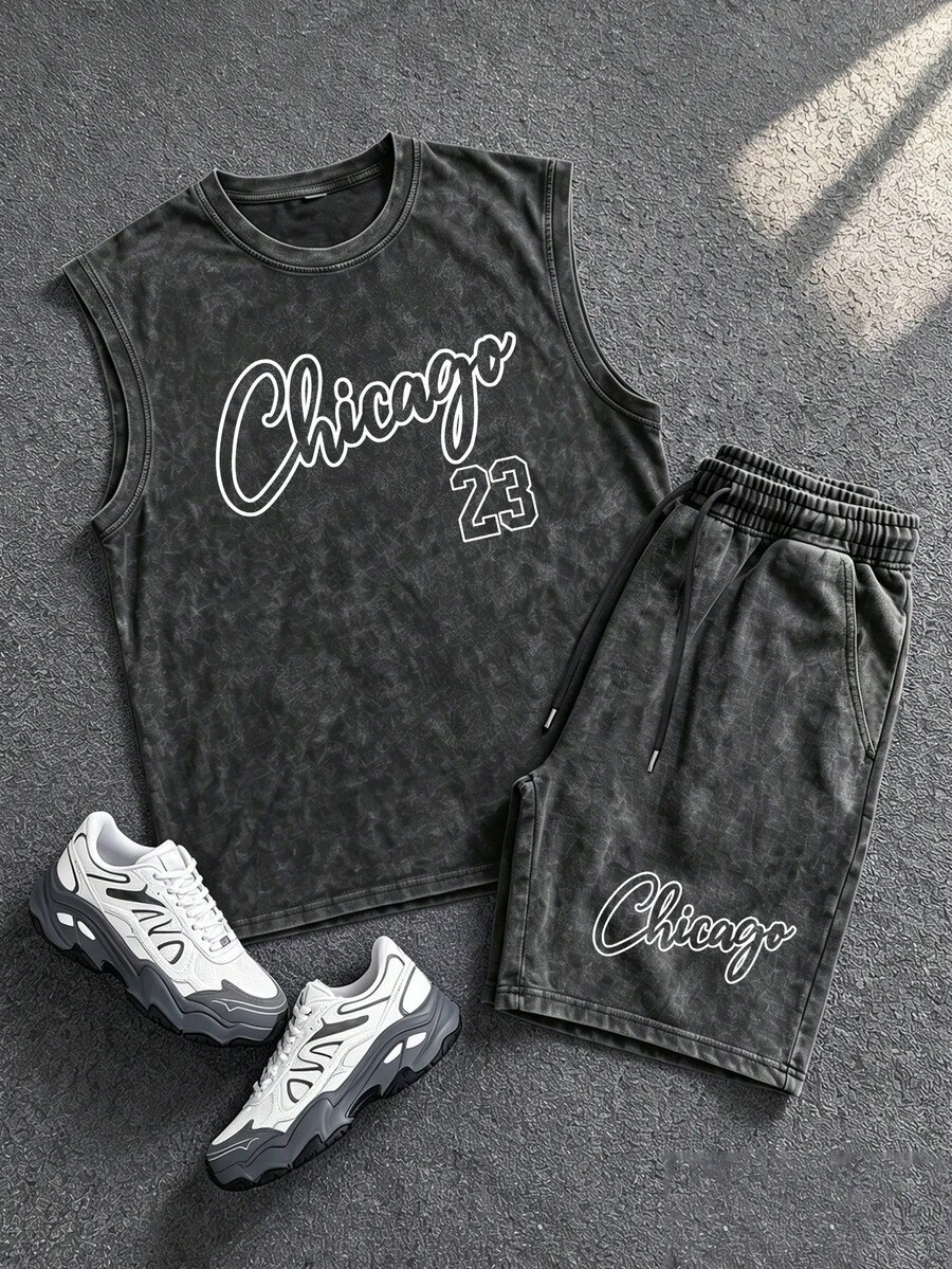 Gym Rark Men's Letter Print Tank Top & Shorts Sports Set - Multicolor - View 1