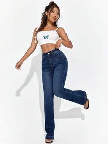 Selenza High Waist Flare Leg Jeans - Dark Wash - View 3