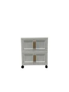 Plastic Folding Storage Cabinet, Multi-Layer Double Door Storage Organizer For Living Room, Toys, Lightweight Luxury Design, Multi-Purpose, Classified Storage, Heavy Duty, Casters, Folding Design, Easy Assembly, Suitable For Various Home Scenes - Multicolor - View 3
