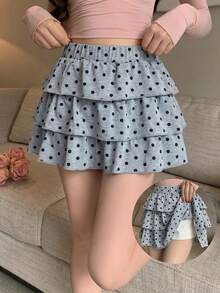 K-Vae Polka Dot Skirt Women Spring Summer Cake Everyday Holiday College Grey Cute Daily Date Y2k - Grey - View 1