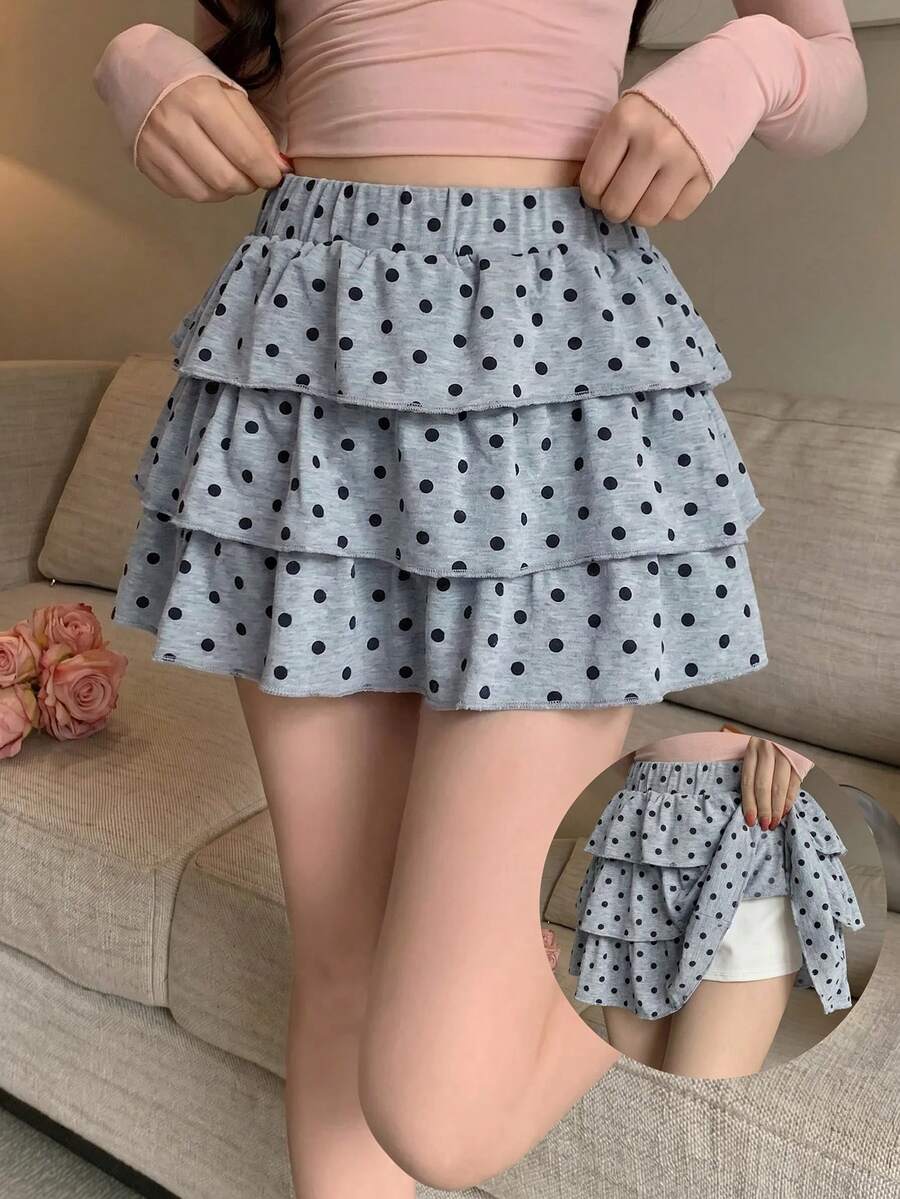 K-Vae Polka Dot Skirt Women Spring Summer Cake Everyday Holiday College Grey Cute Daily Date Y2k - Grey - View 1