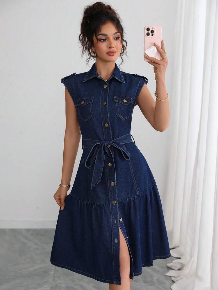 Selianne Fall Elegant Loose Fit Commuter Casual Office Work Daily Wear Versatile Sophisticated Denim Dress For Women