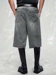 IRON GLYPH Men's Casual Washed Loose Wide Leg Denim Shorts - Grey - View 2