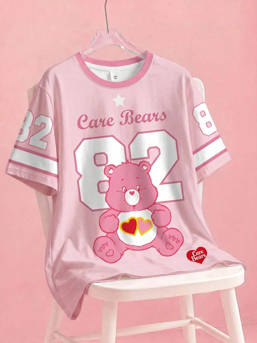 SHEIN X Care Bears Plus Size Letter & Cartoon Graphic Round Neck Short Sleeve T-Shirt Tops T Shirt Kawaii Short Sleeve Tops Kawaii Shirt Cute Tops - White - View 1