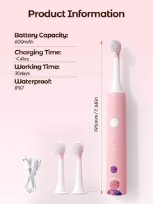 Teckwe Cepillo de dientes eléctrico recargable con diseño de dibujos animados, automático, con cabezales de cepillo de repuesto suaves, múltiples modos, resistente al agua, cepillo de dientes para el cuidado oral de niños - Multicolor - Ver 6