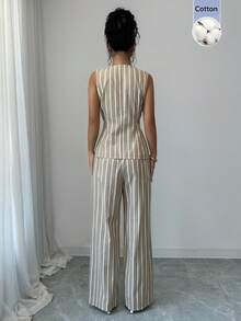 SHEIN Raffinéa 女款法式優雅度假休閒通勤金屬花朵鈕扣套裝 - 彩色 - 查看 2