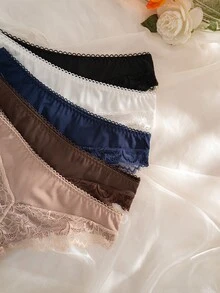 SHEIN Celana Dalam Segitiga Nyaman Motif Renda Patchwork untuk Wanita, Isi 5 Buah - MultiWarna - View 3