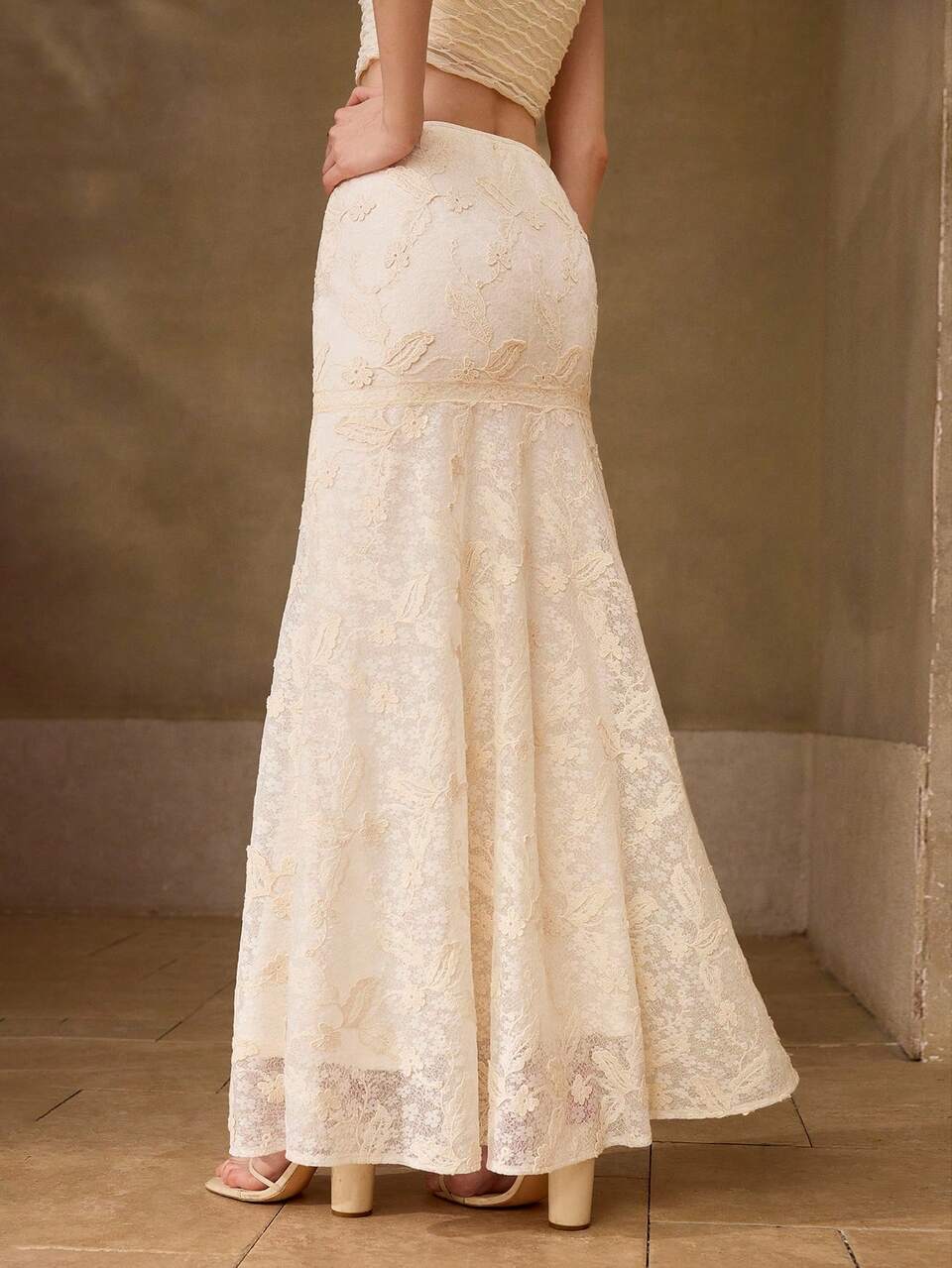 WOMEN'S LACE EMBROIDERED MAXI MERMAID SKIRT, AUTUMN/WINTER