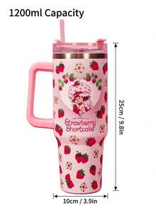 Strawberry Shortcake X Joivida 40盎司不鏽鋼保溫杯/咖啡杯，附手把與吸管，防漏保溫（可保溫或保冷） - 粉色 - 查看 3