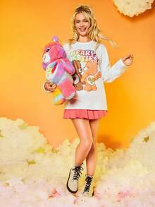 SHEIN X Care Bears 1 件標語與熊圖案落肩 T 卹（不含熊娃娃） - 白色 - 查看 5