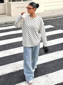 Muchica 女款休閒極簡復古波點寬鬆露背繫帶長袖T恤，適合外出、返校、街頭風、露背上衣、秋季上衣，適用日常通勤、聚會、秋冬/夏季、聖誕節、新年、感恩節、派對、婚禮、海灘、畢業典禮、優雅、約會、情人節 - 彩色 - 查看 6