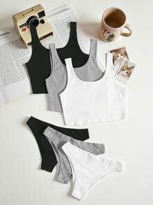 Lowkey Lull 3 Sets Rib Knit PJ Set - Multicolor - View 1