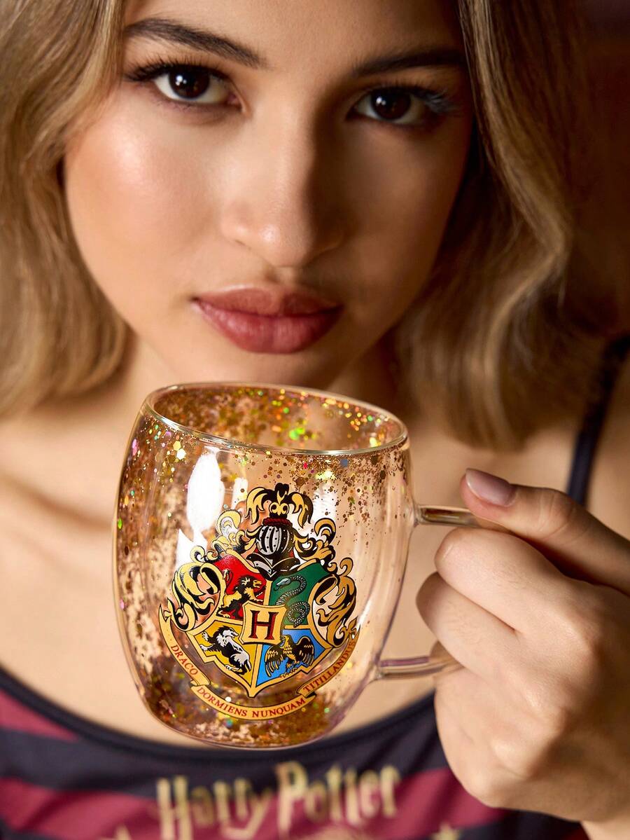 HARRY POTTER X SHEIN 1個 8.8oz/260ml 徽章圖案高硼矽雙層玻璃馬克杯,咖啡杯,耐冷耐熱,適用於牛奶、果汁、咖啡、氣泡水等,魔法學院 - 無色 - 查看 1