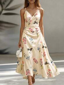 GlowEve New Spring And Summer Fashion Vacation Date Brunch Digital Printed Champagne Halter Dress Romantic Elegant - Multicolor - View 1