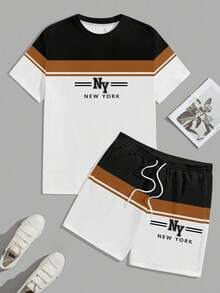 Sorvial Men's Minimalist Letter Contrast Print T-Shirt And Shorts Set - Multicolor - View 4