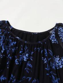 Rusticease Plus Size Women's Floral Print Loose Top With Ruffle Hem For Vacation - Multicolor - View 6