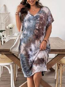 SHEIN LUNE 大尺碼夏季休閒紮染洋裝 - 彩色 - 查看 1