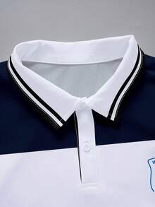Manfinity Dauomo 夏季休閒上衣 男款標準尺寸 POLO 衫，對比圖案，經典多色條紋鷹圖案印花，圖形設計，日常辦公休閒商務風上衣 - 彩色 - 查看 4