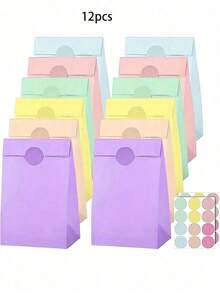 1/6/12/24pcs 8 Inch Kraft Paper Gift Bags With Handles Small Party Favor Bags Pastel Macaron Colorful Rainbow For Birthday Wedding Holiday Celebration Home Storage Decoration - multicolor - View 10