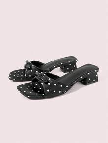 CUCCOO DOLLMOD Women's Shoes, Polka Dot Thick Heel, Black, Square Toe Bow Sandals, Casual And Comfortable Slippers In Summer - Black - View 1