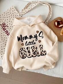奶油淺杏色 可愛字母「Mommy's Little Girl❤」女嬰休閒極簡寬鬆舒適厚實柔軟連帽衛衣，適合秋冬日常、外出、校園、親子穿搭，時尚嬰兒款 - 彩色 - 查看 5