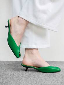 CUCCOO BIZCHIC Sepatu Stiletto Ujung Terbuka untuk Wanita, Sepatu Musim Semi untuk Perjalanan Sehari-hari - Hijau - View 4