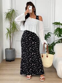 SHEIN EZwear 女款休閒大尺碼長袖上衣與花卉無袖洋裝套裝 - 彩色 - 查看 5