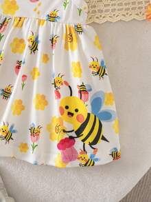 SHEIN Newborn Baby Girl Summer Cute Pattern Sleeveless Dress - Mustard Yellow - View 8