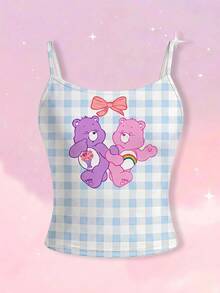 SHEIN X Care Bears 女款格紋印花休閒細肩帶背心上衣 - 白色 - 查看 1