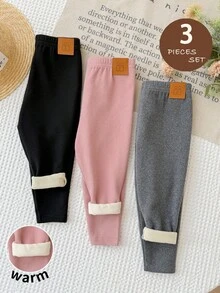 SHEIN 女嬰休閒百搭日常穿著保暖內裡內搭褲 3件套 - 彩色 - 查看 6