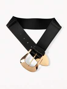 Opalesca Metal Buckle Elastic Belt Summer, School Fall, Autumn, Halloween - Black - View 3