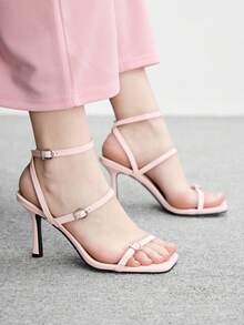 CUCCOO BIZCHIC 女款淺粉色時尚優雅通勤方頭扣帶細高跟涼鞋 - 珊瑚粉 - 查看 5