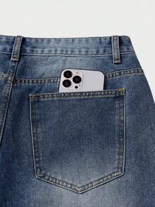 SWAVVY Celana Jeans Denim Kasual Pria Model Lebar dengan Desain Gesper Pesawat dan Saku - Biru - View 6