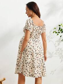 SHEIN Maternity All-Over Print Front Tie Short Sleeve Casual Dress - Multicolor - View 3