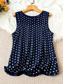 SHEIN LUNE Plus Size Women's Polka Dot Print Contrast Lace Round Neck Tank Top - Multicolor - View 2