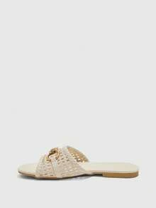 CUCCOO BIZCHIC Sandal Datar Kasual Wanita, Sandal Pantai/Jalanan Nyaman dengan Ujung Terbuka, Cocok untuk Musim Gugur & Musim Panas - Aprikot - View 3