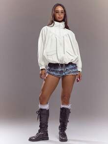 MUSERA Funnel Neck Batwing Sleeve Ruched Jacket Spring Summer Cute Sexy Streetwear Night Out Ballet Sleeze - White - View 5