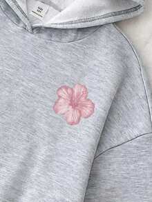 SHEIN 少女花卉印花連帽休閒日常秋季衛衣 - 粉色 - 查看 4